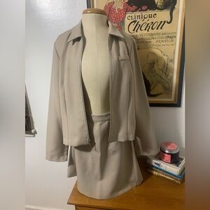 Byer Too Vintage 90s Oatmeal Zip-Up Jacket Mini Skirt Suit Retro Career Wear 11